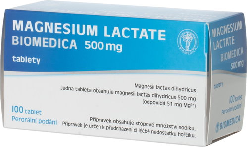 Magnesium lactate Biomedica 500 mg 100 tablets - Medicinal Product - Main image
