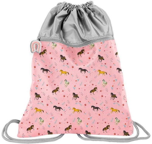PASO backpack bag bag with front pocket Horses pink - Drawstring Bag - Main image