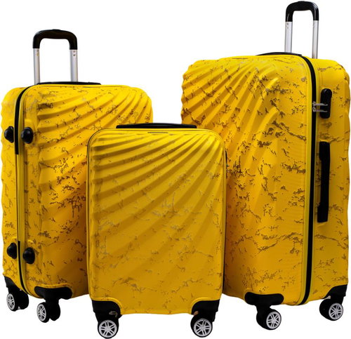 ROWEX Odolný skořepinový cestovní kufr Pulse žíhaný, žlutá žíhaná, set 3 ks (40 l, 66 l, 109 l) - Case Set - Main image
