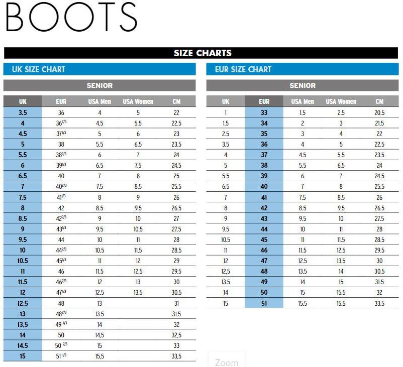 Salomon nordic boot size chart sale