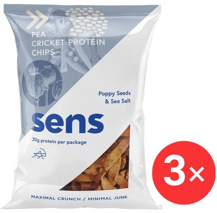 SENS Protein chips with cricket protein 3 x 80g, poppy seeds and sea salt - Dried Insects - Main image