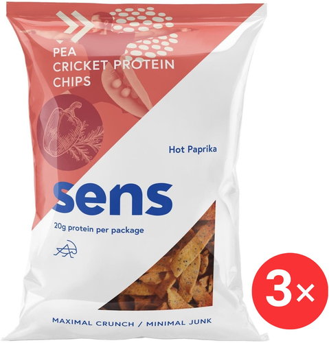 SENS Protein chips with cricket protein 3 x 80g, spicy paprika - Dried Insects - Main image