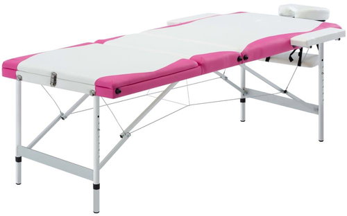 Shumee Folding massage table with 3 zones aluminium white and pink - Massage Table - Main image