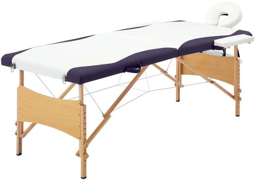 Shumee Folding massage table 2 zones wooden white and purple - Massage Table - Main image
