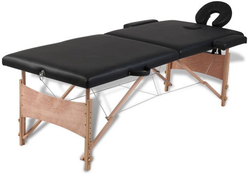 Shumee Black Folding Massage Table with 2 Zones and Wooden Frame - Massage Table - Main image