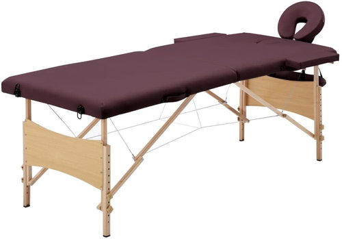 Shumee Folding massage table 2 zones wooden burgundy purple - Massage Table - Main image