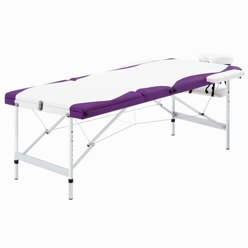 Shumee Folding massage table with 3 zones aluminium white and purple - Massage Table - Main image
