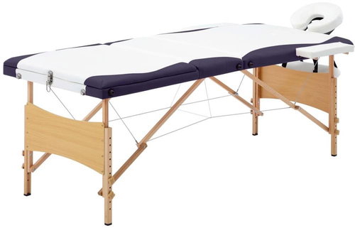 Shumee Folding massage table 3 zones wooden white and purple - Massage Table - Main image
