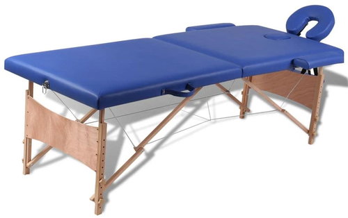 Shumee Blue folding massage table with 2 zones and wooden frame - Massage Table - Main image
