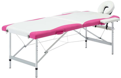 Shumee Folding massage table with 2 zones aluminium white and pink - Massage Table - Main image