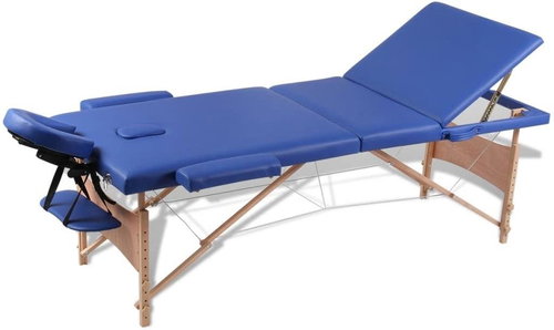 Shumee Blue folding massage table with 3 zones and wooden frame - Massage Table - Main image