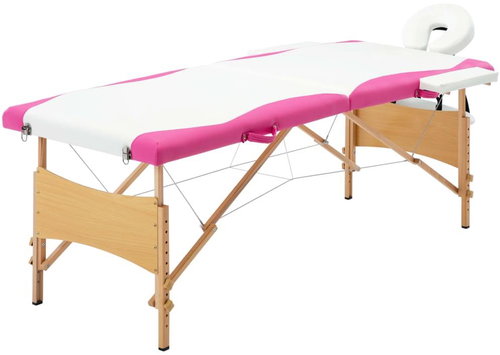 Shumee Folding massage table 2 zones wooden white and pink - Massage Table - Main image
