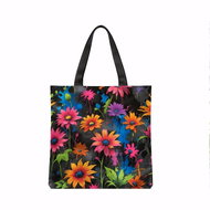 STYLE4 Dámská taška z kočárkoviny, Barevné květiny na černém - Shopping Bag