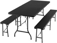 Kempinková sada stolu a lavice skládací černá-ratanový vzhled - Camping Set