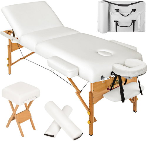 Folding wooden massage lounger 3 zones with rolls white - Massage Table - Main image