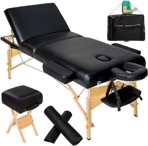 Folding wooden massage lounger 3 zones with rolls black - Massage Table - Main image