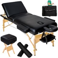 Skládací masážní lehátko dřevěné 3 zóny s rolemi černé - Massage Table