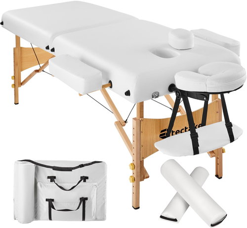 Folding wooden massage lounger 2 zones white - Massage Table - Main image