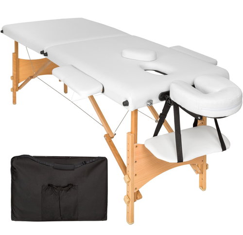 Folding wooden massage lounger 2 zones white - Massage Table - Main image