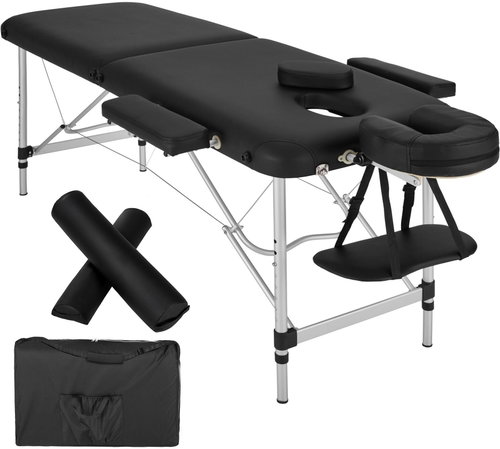 Massage couch with upholstery 2 zones, rollers and aluminium frame black - Massage Table - Main image