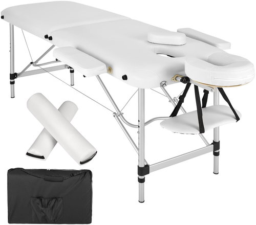 Massage lounger with upholstery 2 zones, rollers and aluminium frame white - Massage Table - Main image