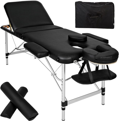 Folding massage lounger with bag and wheels 3 zones black - Massage Table - Main image