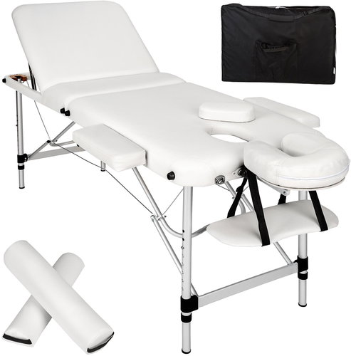 Folding massage lounger with bag and wheels 3 zones white - Massage Table - Main image
