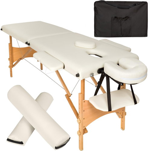 Freddi 2 zones massage couch with wheels and wooden frame beige - Massage Table - Main image