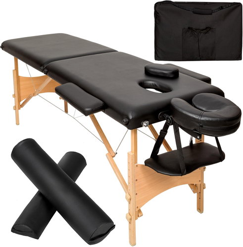 Freddi 2 zones massage couch with wheels and wooden frame black - Massage Table - Main image