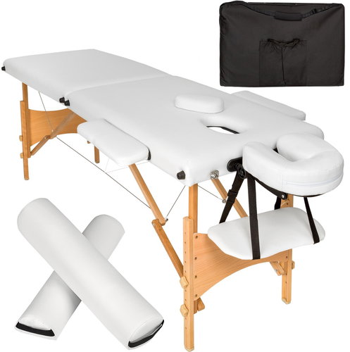Freddi 2 zones massage couch with wheels and wooden frame white - Massage Table - Main image