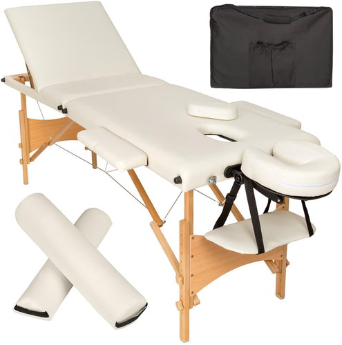 Daniel 3 zone massage couch with wheels and wooden frame beige - Massage Table - Main image