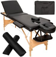 Masážní lehátko Daniel 3 zóny s kolečky a dřevěným rámem černé - Massage Table