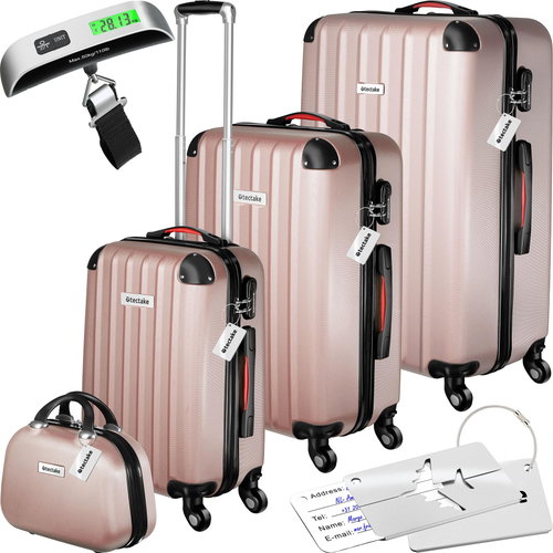 Tectake Cleo travel suitcases with luggage scale - set of 4 - pink - gold - Case Set - Main image