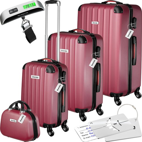 Tectake Cleo travel suitcases with luggage scale - set of 4 - burgundy - Case Set - Main image