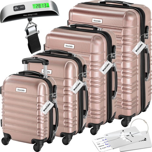 Tectake Mila travel hard cases with luggage weight - set of 4 - pink - gold - Case Set - Main image