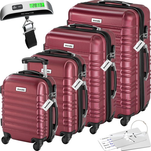 Tectake Mila travel hard cases with luggage weight - set of 4 - burgundy - Case Set - Main image