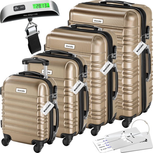Tectake Mila travel hard cases with luggage weight - set of 4 - champagne - Case Set - Main image
