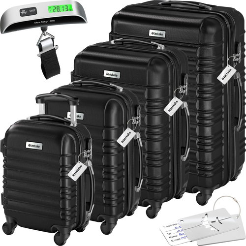 Tectake Mila travel hard cases with luggage weight - set of 4 - black - Case Set - Main image