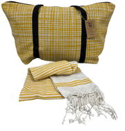 Textilomanie Stylový set plážové tašky + osušky Hamam 75 × 150 cm, okrově žlutý, 100% organická bavl - Taška