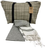 Textilomanie Stylový set plážové tašky + osušky Hamam 75 × 150 cm, khaki, 100% organická bavlna - Taška