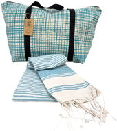 Textilomanie Stylový set plážové tašky + osušky Hamam 75 × 150 cm, tyrkysový, 100% organická bavlna - Taška
