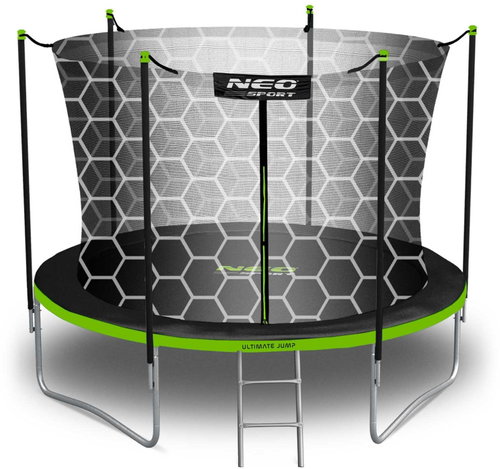 Neo-Sport Garden trampoline 10 ft / 312 cm with inner net and ladder, black - green - Trampoline - Main image