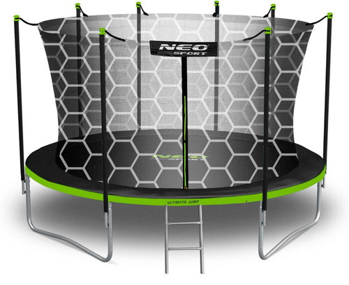 Neo-Sport Garden trampoline 12 ft / 374 cm with indoor net and ladder, black - green - Trampoline - Main image