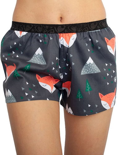 Represent R0W-BOX-0716 - foxes, grey, sized 1. L - Boxer Shorts - Main image