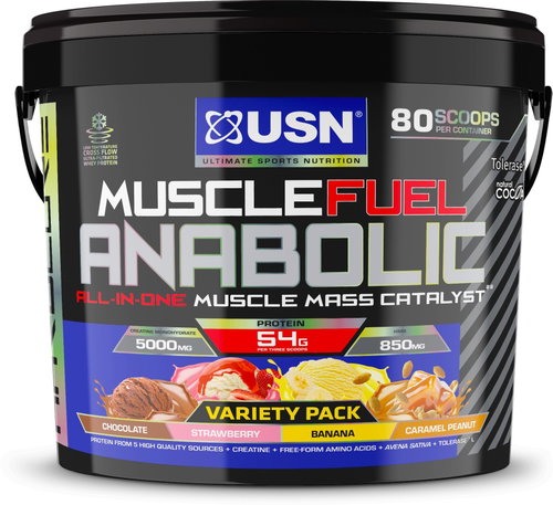 USN Muscle Fuel Anabolic Variety pack (Chocolate, Strawberry, Banana and Peanut & Caramel) 4kg - Gainer - Main image