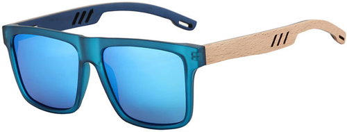 VeyRey Polarized Sunglasses nerd imitation wood Surance dark blue frame, blue lenses - Glasses - Main image