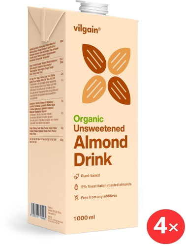 Vilgain Organic Almond Drink 4 x 1l - Plant-based Drink - Main image