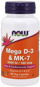 Now® Foods Mega D3 & MK-7, Vitamín d3 5000 IU & Vitamín K2 180 ug, 60 kapslí - Vitamins