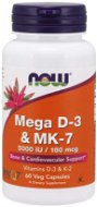 Vitamins Now® Foods Mega D3 & MK-7, Vitamín d3 5000 IU & Vitamín K2 180 ug, 60 kapslí - Vitamíny