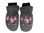 Holidaysport Children's winter mittens C13-5 Unicorn dark grey 2-4 years - Winter Gloves